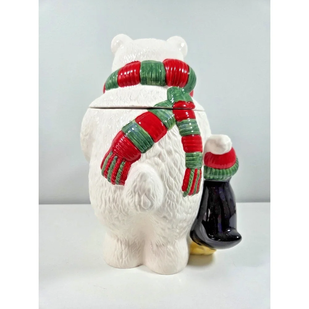 Vintage Rare  Hand Painted CELLAR Bear & Penguin Cookie Jar Original Box‎